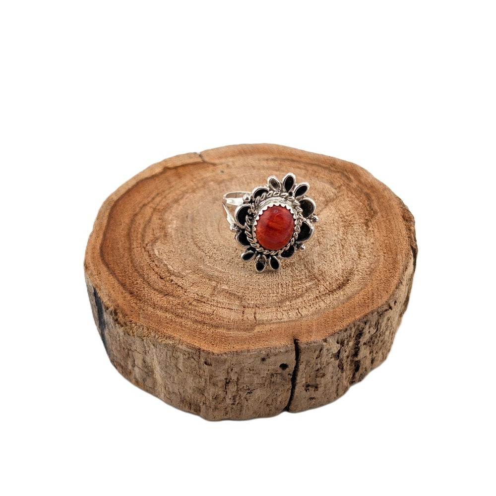 Navajo Red Spiny Oyster Stone Ring Handcrafted Native Am Jewelry Size 7.5US** - Picture 6 of 9